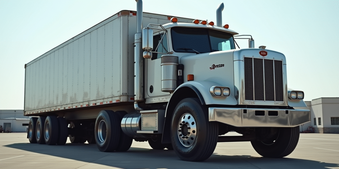 Camion 12 tonnes stationne sur un terrain industriel en journée