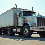 Camion 12 tonnes stationne sur un terrain industriel en journée