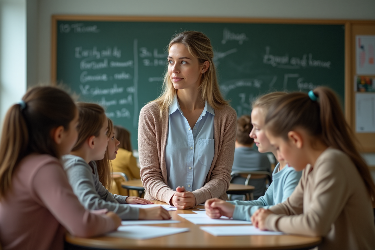 Enseignante observant un groupe d