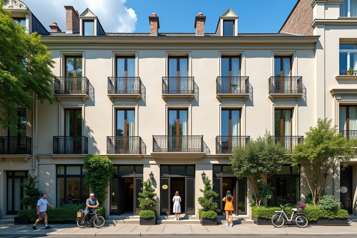 Façade d un ancien appartement avec entrée bien entretenue