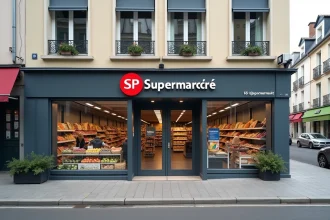 Façade extérieure du SP Supermarché de Châtillon avec entrée automatique et signalétique visible