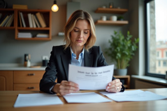 Femme professionnelle examine documents impôt locatif