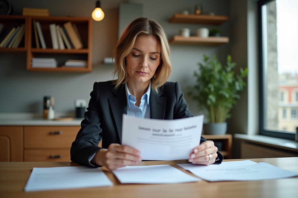 Femme professionnelle examine documents impôt locatif