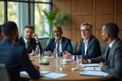Groupe de professionnels divers en réunion de travail