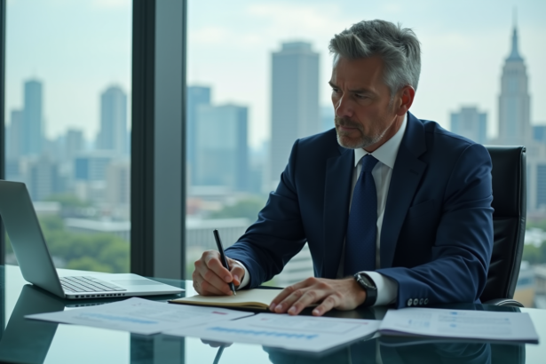 Homme d'affaires en costume dans un bureau moderne