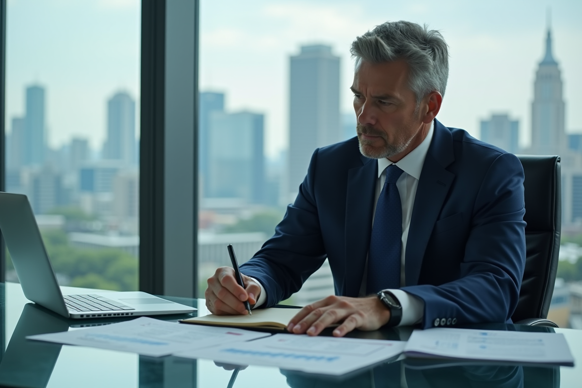 Homme d'affaires en costume dans un bureau moderne