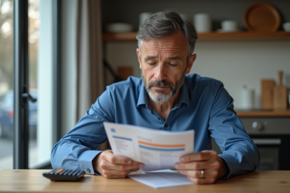 Homme d'âge moyen examinant un livret d'épargne