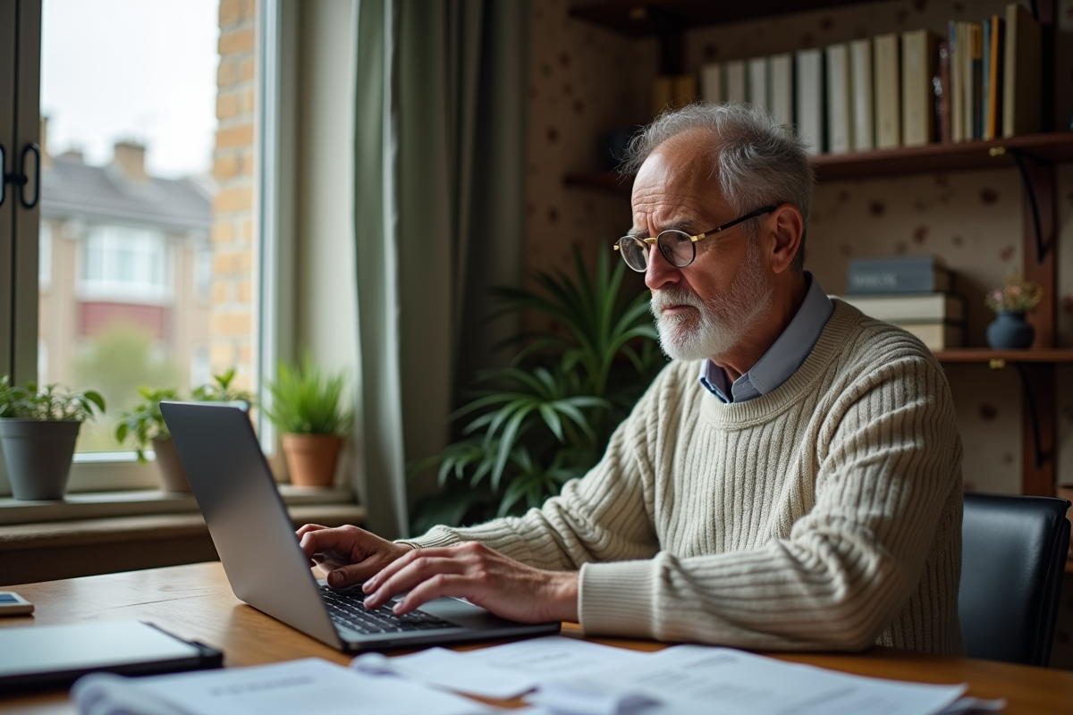 Homme d age travaille sur son ordinateur dans un bureau