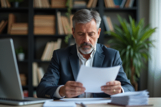 Homme d'affaires réfléchissant à ses factures et plan de dettes