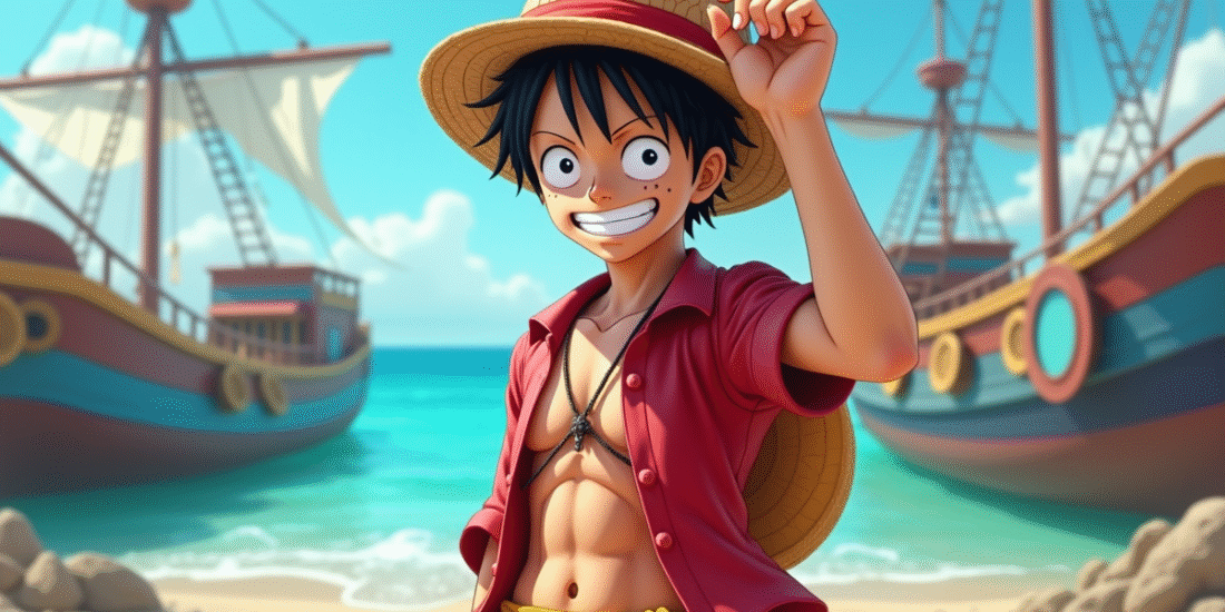 Jeune cosplay de Luffy sur un quai ensoleille