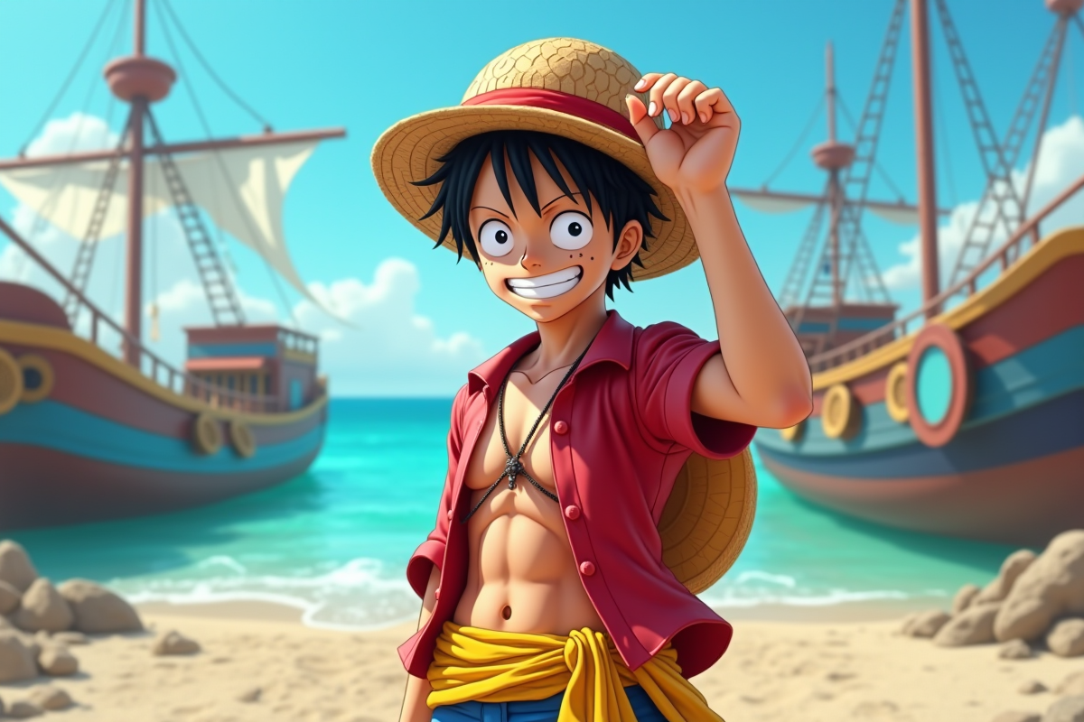 Jeune cosplay de Luffy sur un quai ensoleille