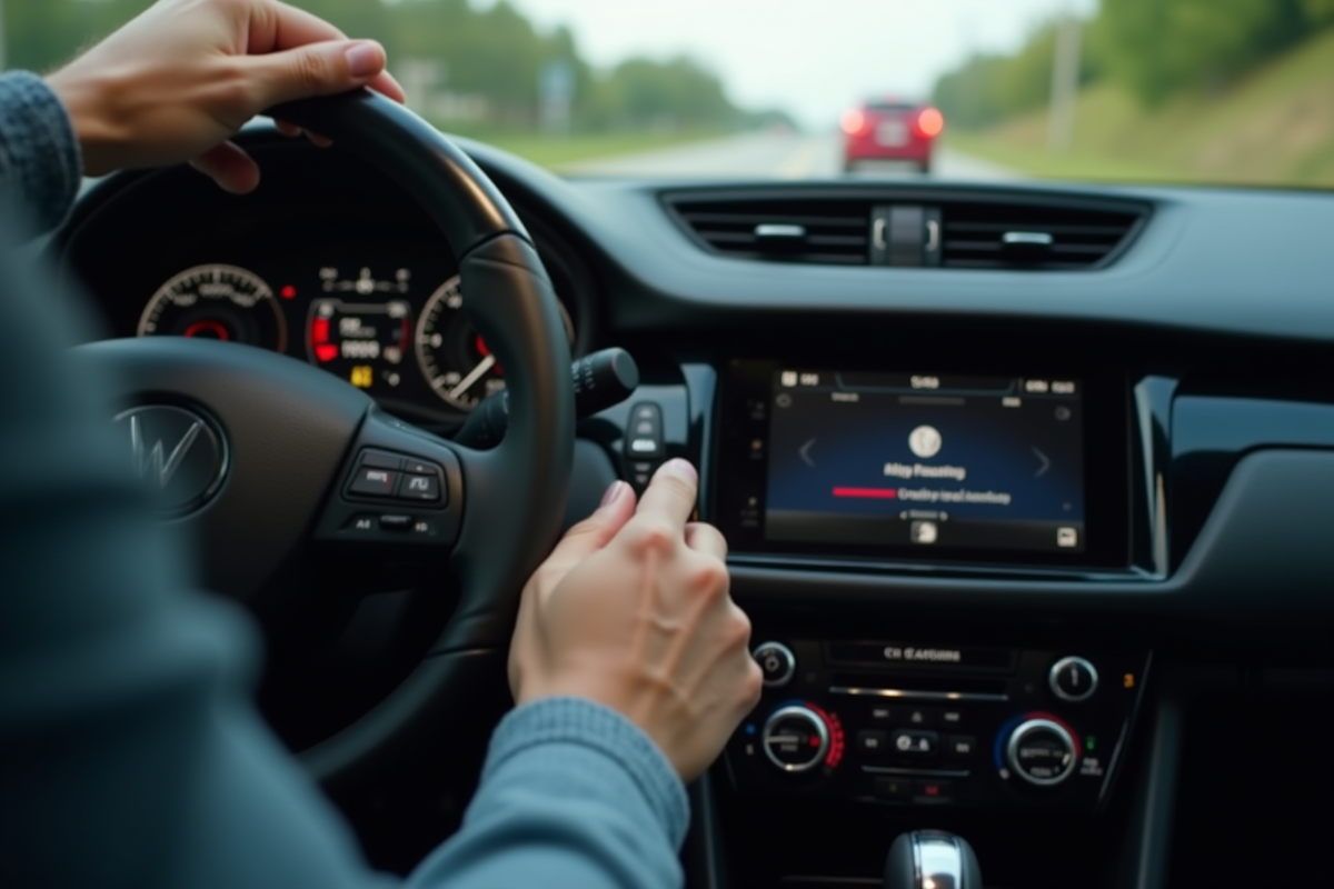 Main masculine changeant la vitesse dans une voiture automatique