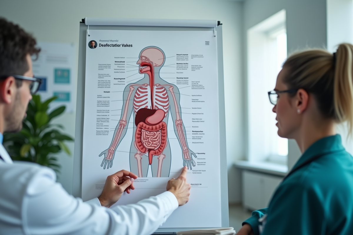 Médecin montrant le système digestif lors d