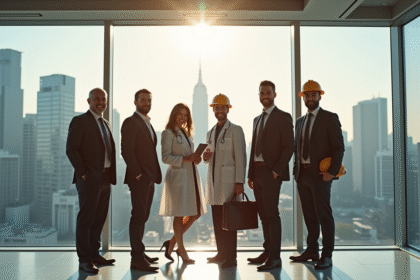 Groupe de professionnels divers dans un bureau lumineux